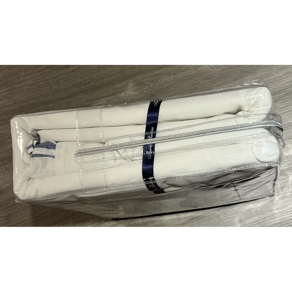Brooks Brothers White Blue Striped Cotton Ruffled 3 Pc King Duvet Set New